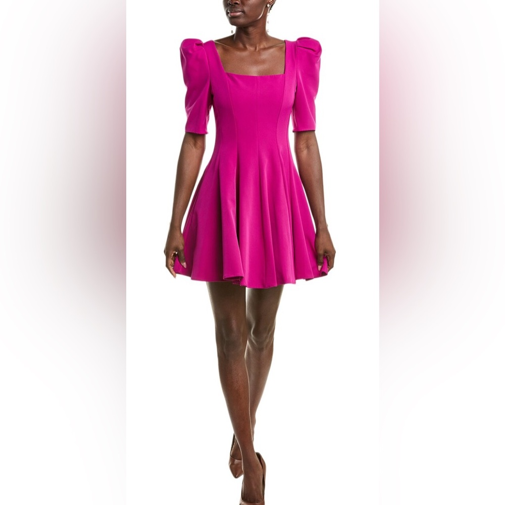 Black Halo Bambi Mini Dress Puff Sleeve Skirt Pockets Berry Plum Sz 12 NWT $415 - Picture 1 of 7